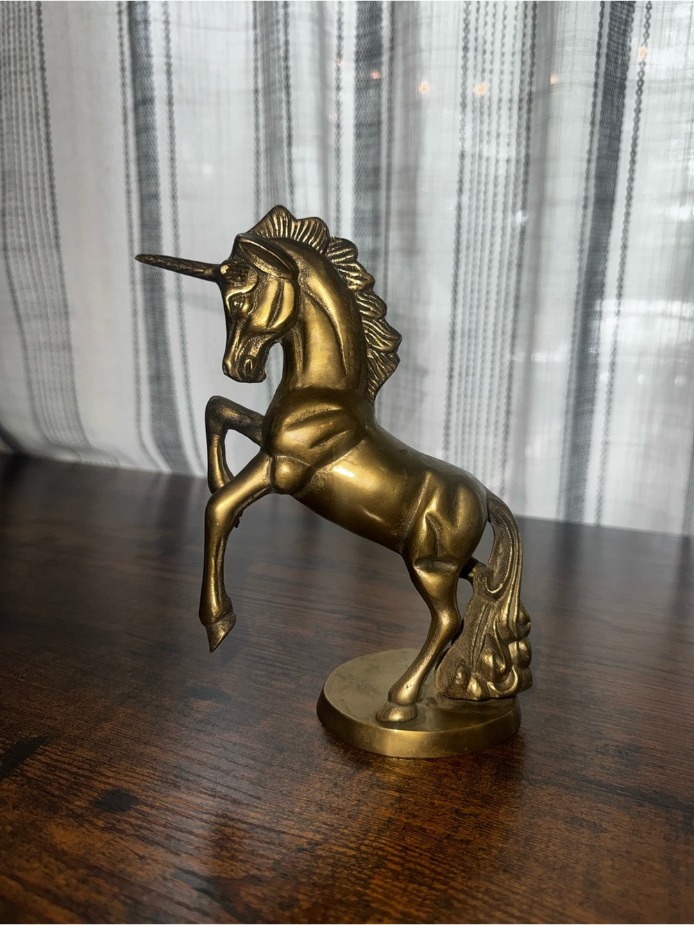 Vintage Brass Rearing Unicorn Figurine Gold Brass Tone, Equestrian/Fantasy decor